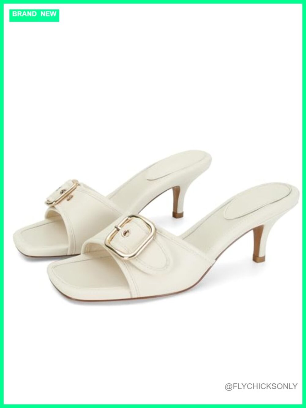 Vegan Leather Kitten Heel Sandals Square Open Toe Mule Slide Dress Shoes